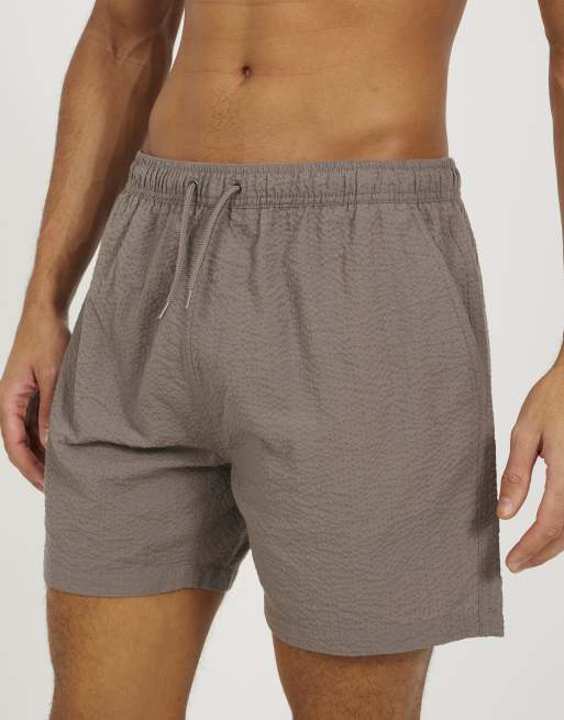 Brave Soul Seersucker swim shorts in taupe, 4 of 4