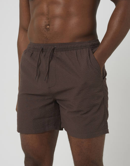Brave Soul - Seersucker zwemshort in bruin, 4 van 4