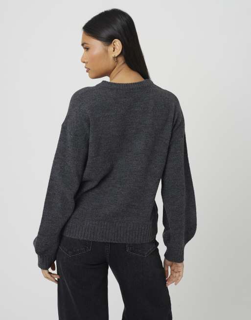 Brave Soul Sequin candy cane christmas jumper in mid grey, 2 of 4