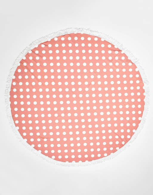 Brave Soul - Serviette de plage frangée à pois - Rose et blanc