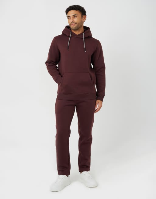 Brave Soul set con felpa con cappuccio con scollo incrociato e joggers color borgogna, 1 di 3