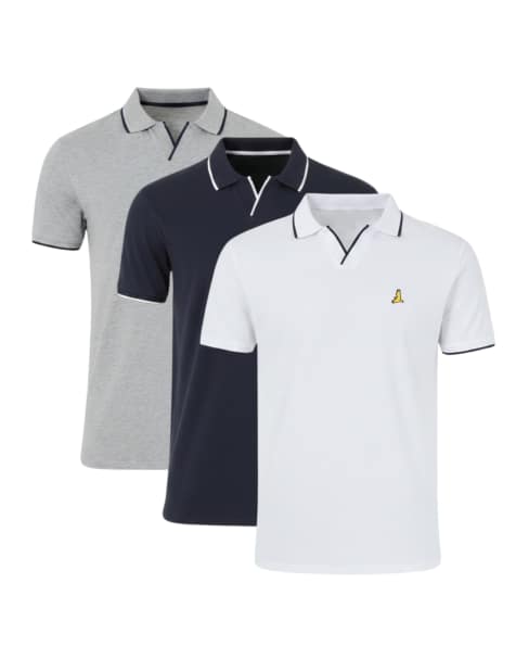 Brave Soul - Set van 3 poloshirts met open kraag in multi - view 1