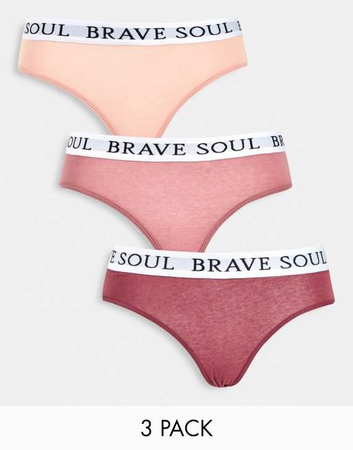 Brave Soul - Set van 3 slips van katoen in beigeroze, zandkleur en boterkleur - MULTI