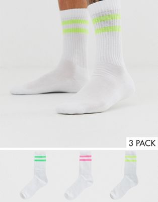 Brave Soul - Set van 3 sokken met neon strepen-Wit