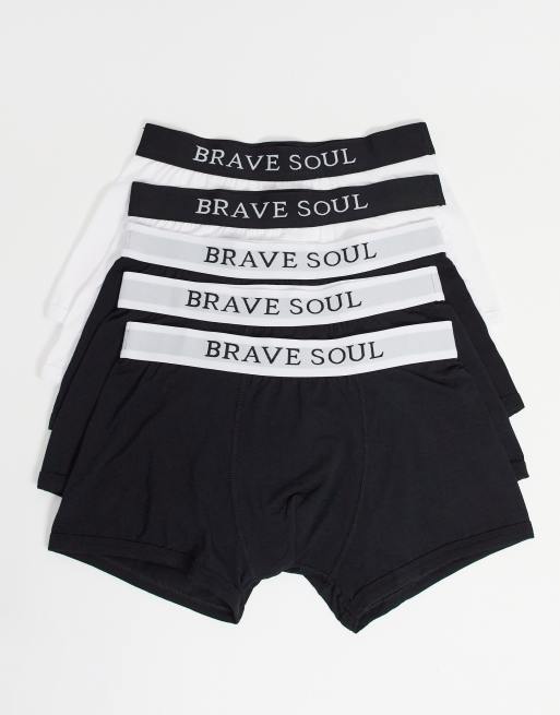 Brave Soul - Set van 5 boxershorts in zwart en wit, 4 van 4