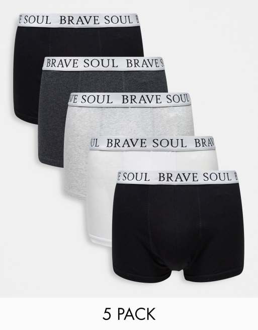Brave Soul - Set van 5 boxershorts met logotailleband in zwart, grijs en wit