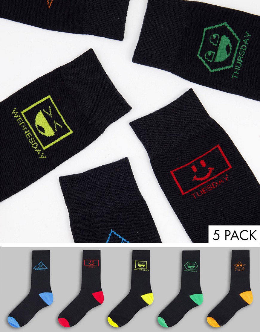 Brave Soul - Set van 5 paar sokken met weekdagen in zwart