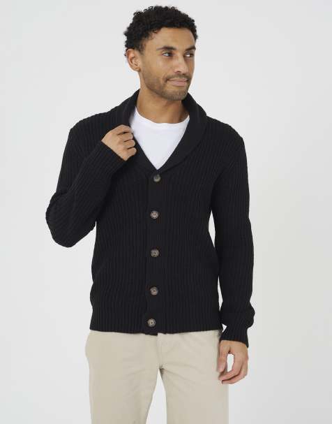 Brave Soul Shawl collar chunky knit cardigan in black - view 1
