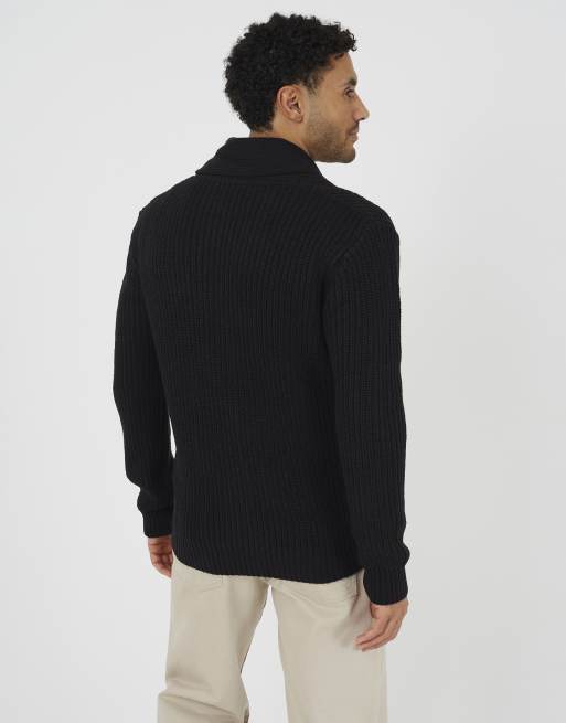 Brave Soul Shawl collar chunky knit cardigan in black, 2 of 4