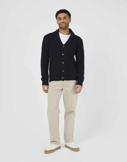 Brave Soul Shawl collar chunky knit cardigan in black, 3 of 4