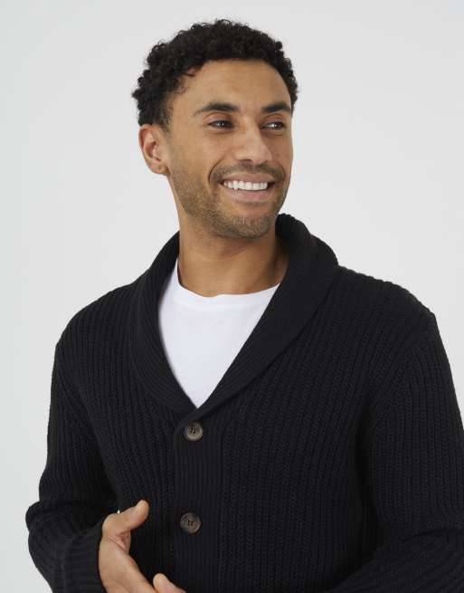 Brave Soul Shawl collar chunky knit cardigan in black, 4 of 4