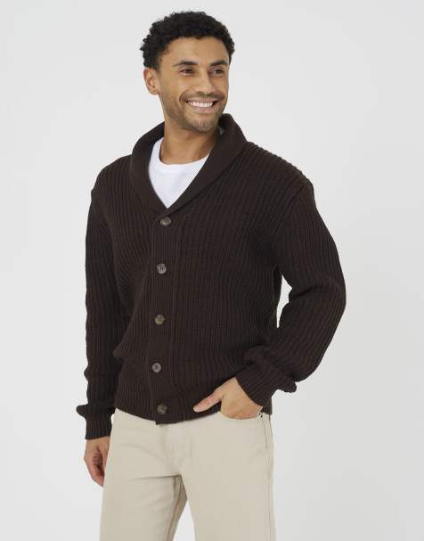 Brave Soul Shawl collar chunky knit cardigan in chocolate - view 1