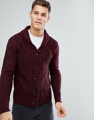Brave Soul Mens Button-up Cardigan with Shawl Neck /& Cable Knit