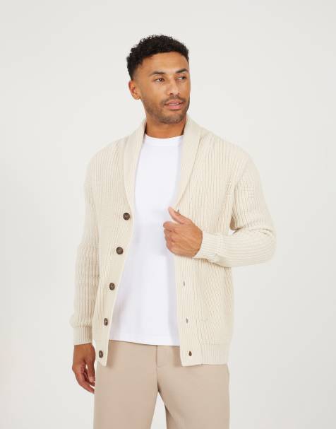 Brave Soul Shawl neck chunky knit cardigan in ecru