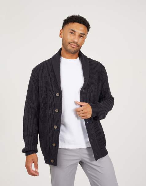 Brave Soul Shawl neck chunky knit cardigan in navy