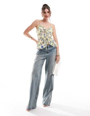 Brave Soul Sheer Ruffle Tank Top In Yellow