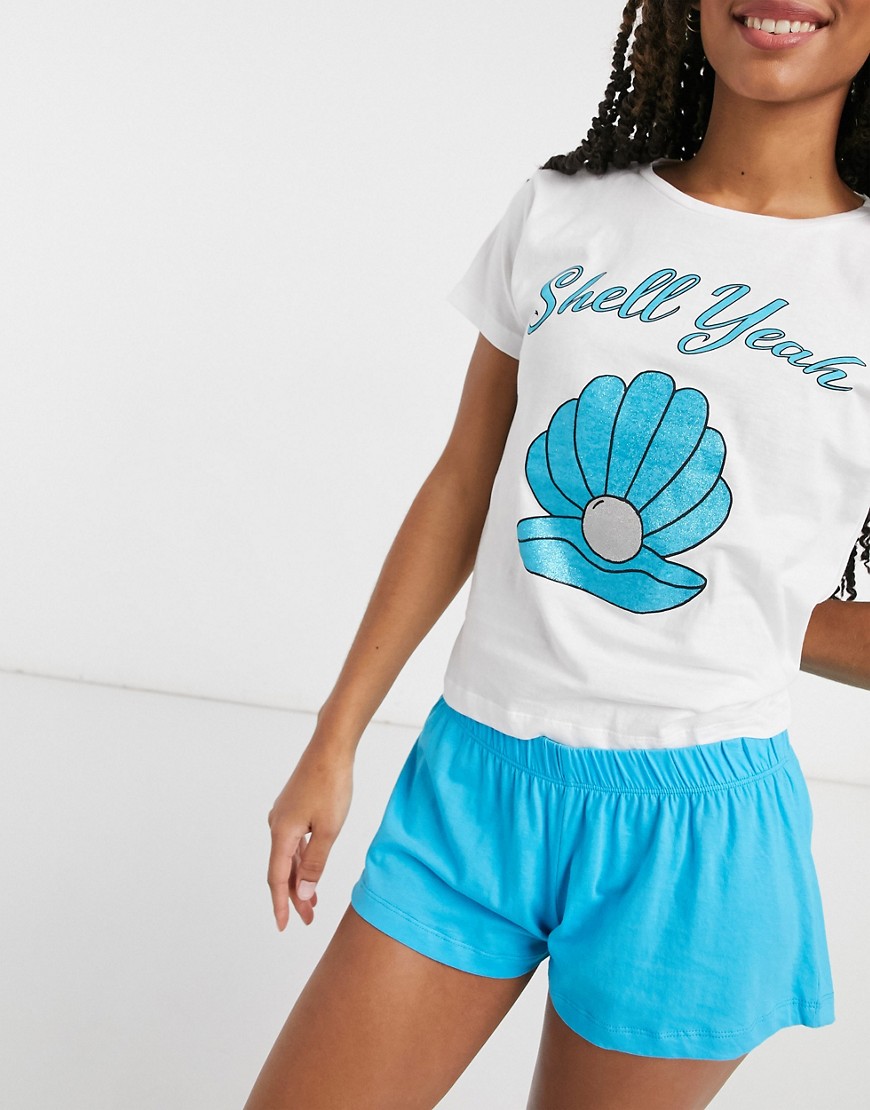 Brave Soul 'shell yeah' short pajama set-Blue