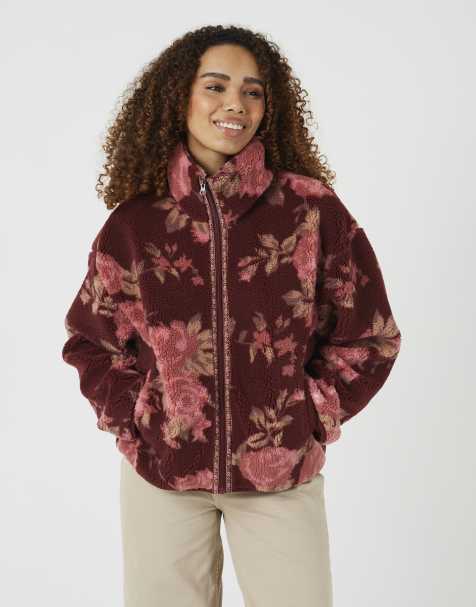 Brave Soul Sherpa fleece floral print sweatshirt in burgundy - view 1