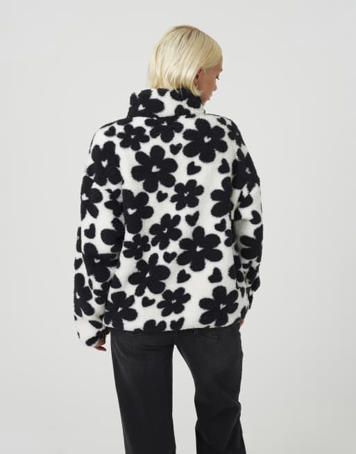 Brave Soul Sherpa fleece floral print sweatshirt in cream, 2 of 4
