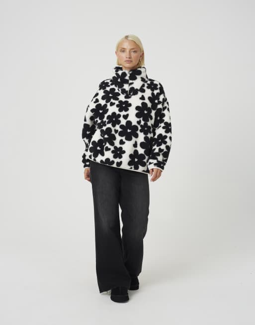 Brave Soul Sherpa fleece floral print sweatshirt in cream, 3 of 4