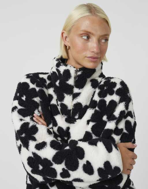 Brave Soul Sherpa fleece floral print sweatshirt in cream, 4 of 4