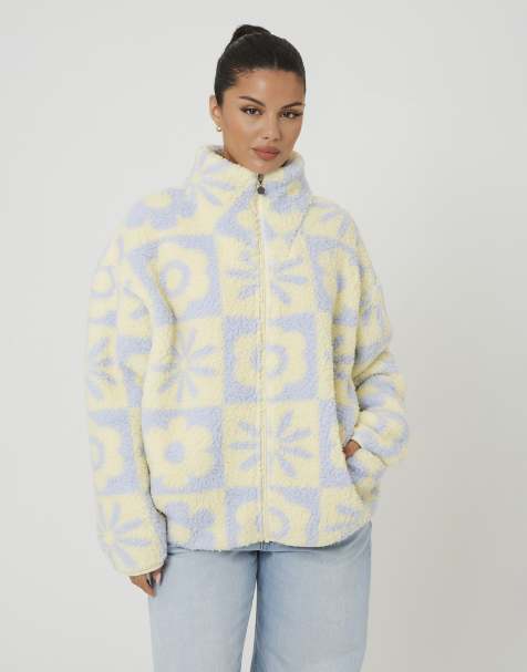 Brave Soul Sherpa fleece floral print sweatshirt in yellow - view 1