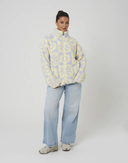 Brave Soul Sherpa fleece floral print sweatshirt in yellow, 3 of 4