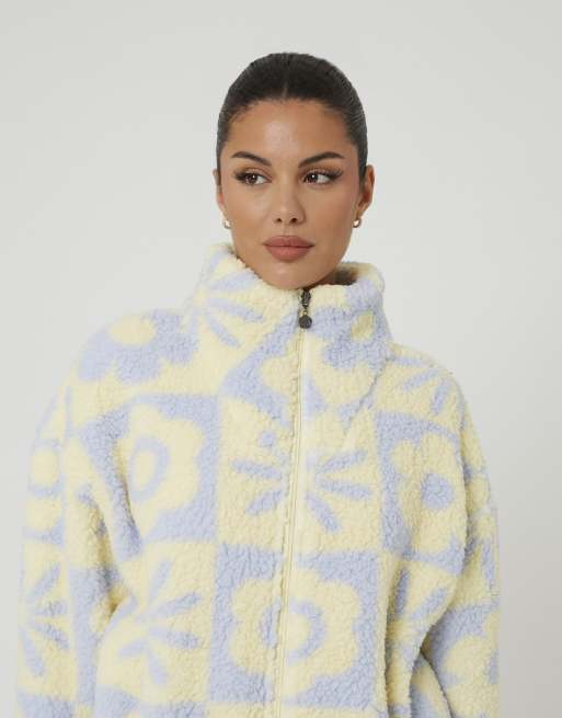 Brave Soul Sherpa fleece floral print sweatshirt in yellow, 4 of 4