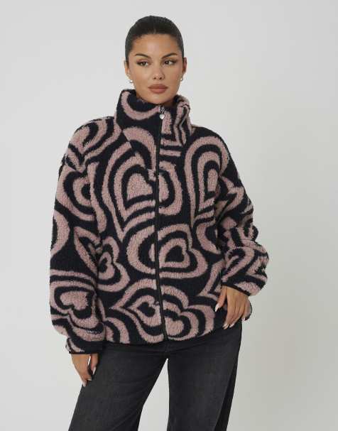 Brave Soul Sherpa fleece heart print sweatshirt in pink - view 1
