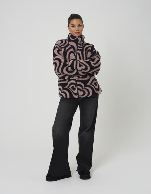 Brave Soul Sherpa fleece heart print sweatshirt in pink, 3 of 4