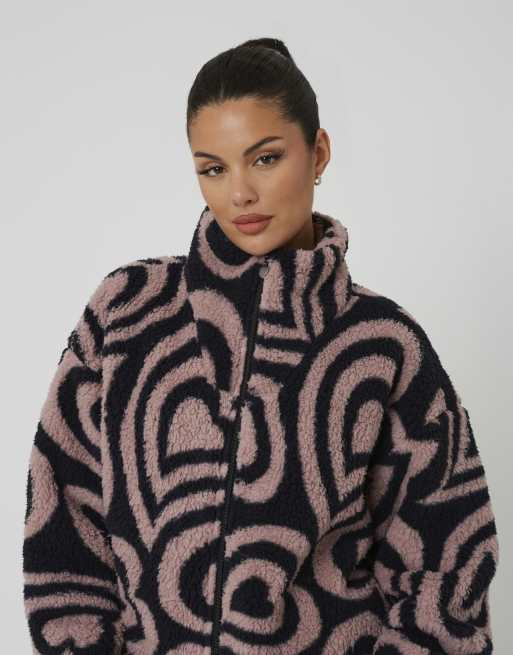 Brave Soul Sherpa fleece heart print sweatshirt in pink, 4 of 4