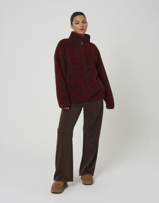 Brave Soul Sherpa fleece heart print sweatshirt in red, 3 of 4