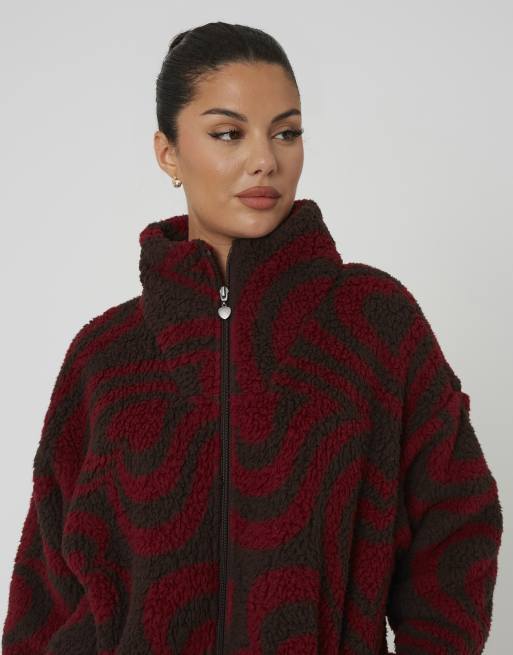 Brave Soul Sherpa fleece heart print sweatshirt in red, 4 of 4
