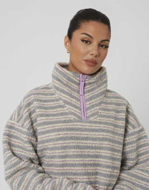 Brave Soul Sherpa fleece striped print sweatshirt in lilac, 4 of 4