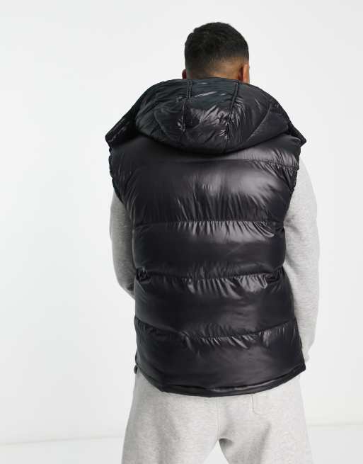 Brave Soul shiney puffer gilet with hood in black, 2 of 4