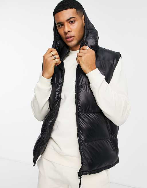 Brave Soul shiny puffer vest with hood in black, 2 of 4