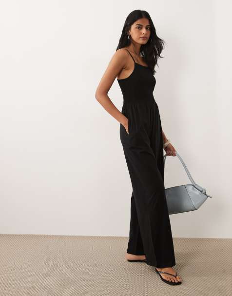 Brave Soul shirred bodice jersey jumpsuit in black - view 1