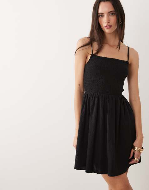 Brave Soul shirred mini sundress in black - view 1