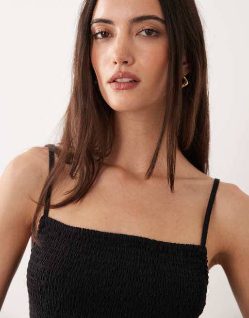 Brave Soul shirred mini sundress in black, 3 of 4