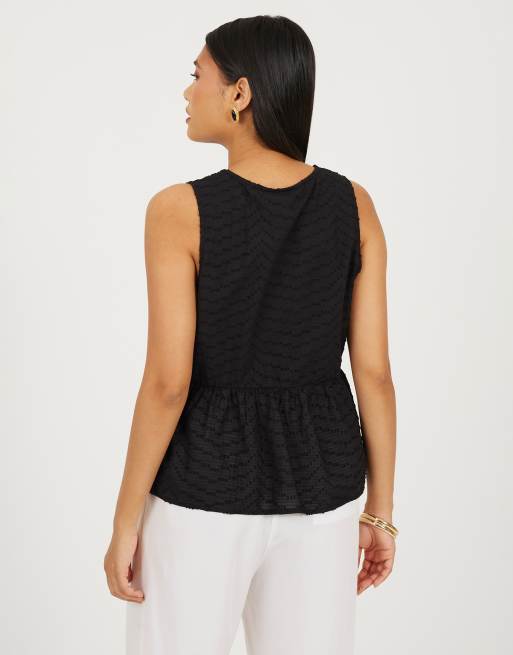 Brave Soul Shirred tie front vest in black, 2 of 4