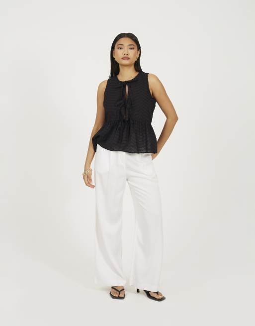 Brave Soul Shirred tie front vest in black, 3 of 4