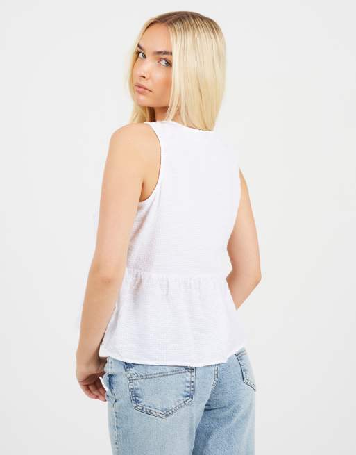 Brave Soul Shirred tie front vest in white, 2 of 4