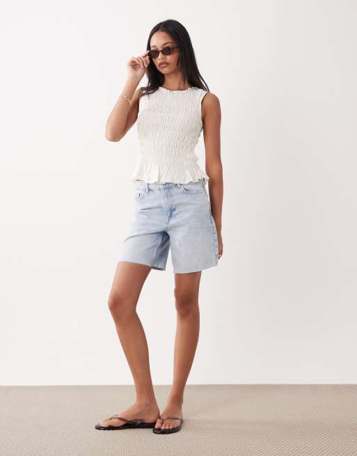 Brave Soul shirred top in off white with ruffle hem, 3 of 4