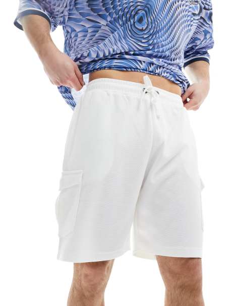 Brave Soul - Short cargo d'ensemble en tissu texturé épais - Blanc - view 1