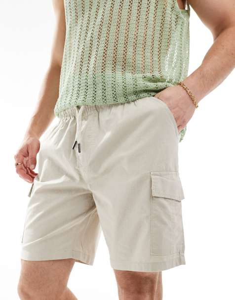 Brave Soul - Short cargo en coton léger à taille élastique - Beige clair - view 1