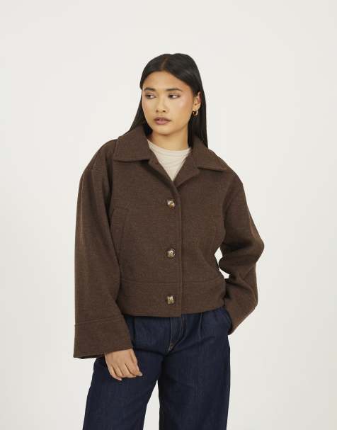 Brave Soul Short collared jacket in chocolate - view 1