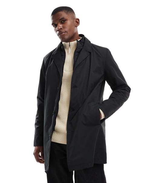 Brave Soul short collared trench jacket in black - view 1