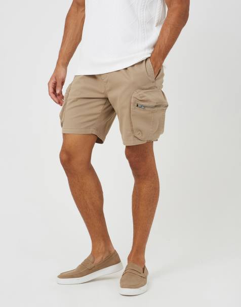 Brave Soul - Short en sergé de coton à poches cargo - Taupe - view 1