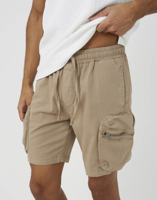 Brave Soul - Short en sergé de coton à poches cargo - Taupe, 4 de 4