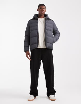 Brave Soul Short Hooded Puffer Jacket With Panel Detail In Animal Print